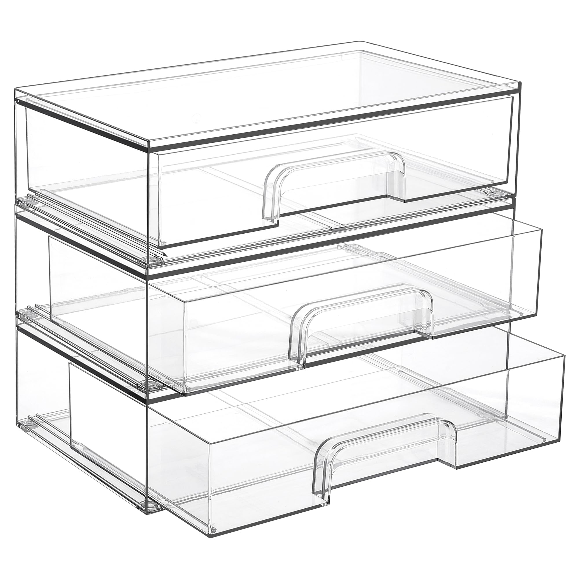 Vtopmart tiroirs empilables transparents optimisant l'espace sur la coiffeuse.