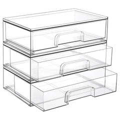 Vtopmart tiroirs empilables transparents optimisant l'espace sur la coiffeuse.