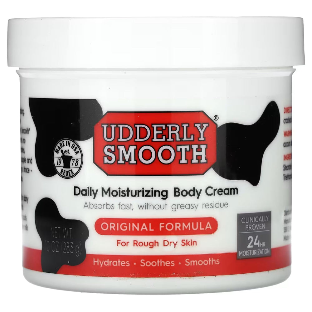 Udderly Smooth Crème Udder en vue proche du pot pour hydratation légère.