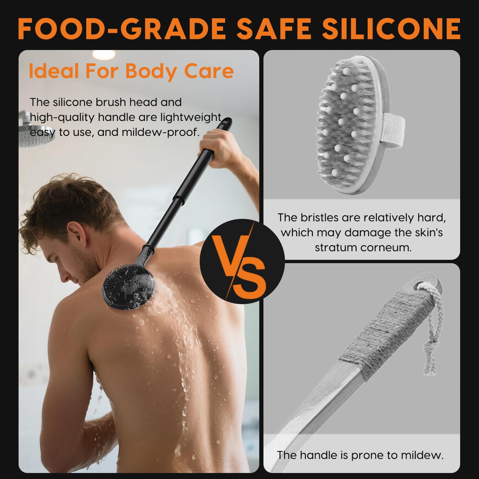 Utilisation quotidienne et exfoliation avec la brosse dos VWMYQ.