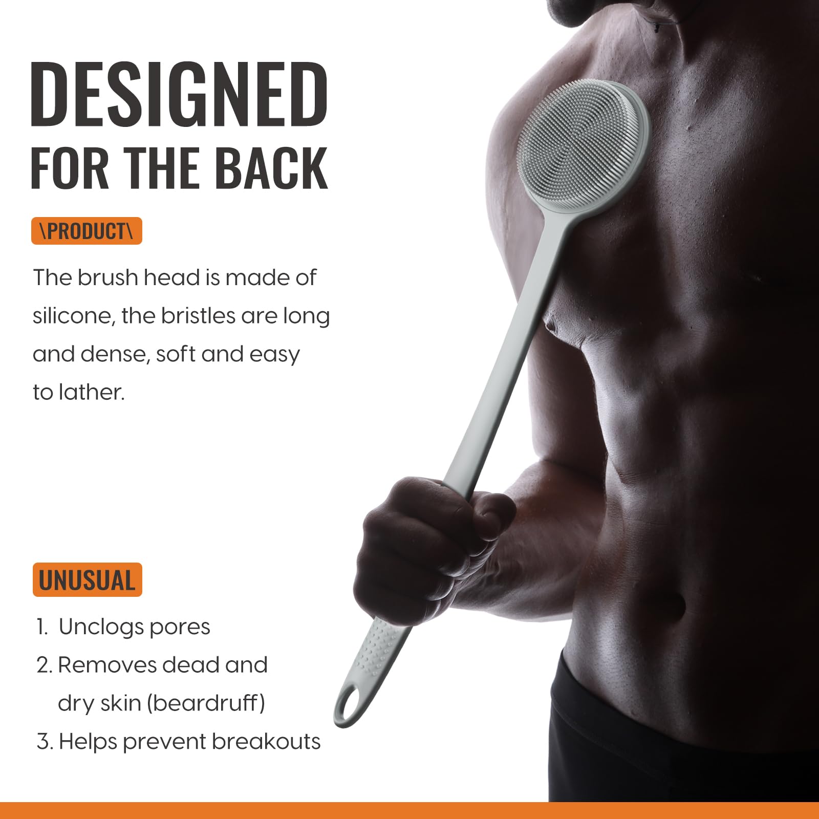 Brosse-douche double-face VWMYQ en silicone pour exfolier et masser en douceur.