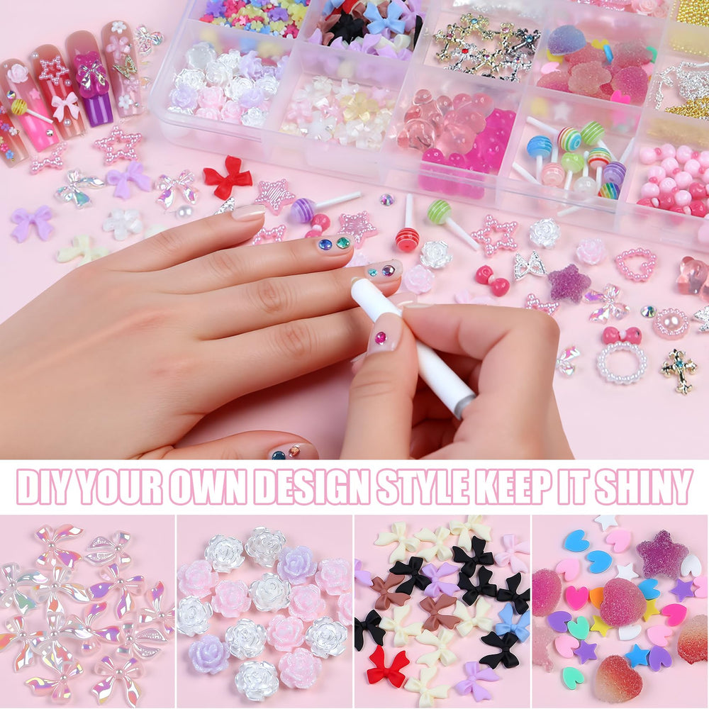 VYNELLE cœurs-ours gommes - charms pour ongles amusants et mignons