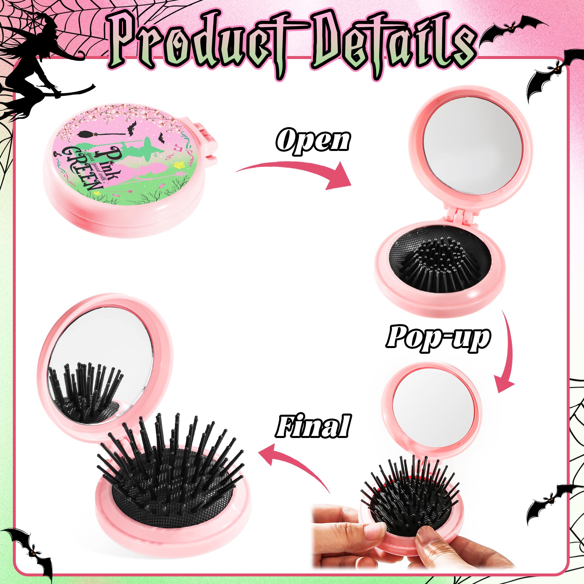 Brosse miroir pliant vert Vynium, accessoire portable pour maquillage en voyage.