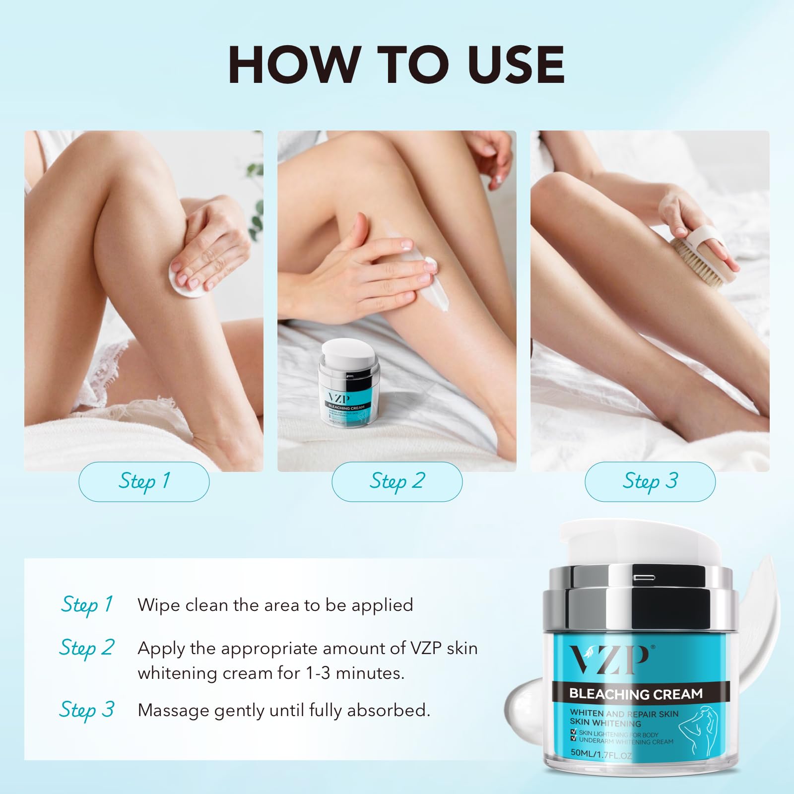 VZP crème éclaircissante pour la zone bikini, texture légère et soin ciblé.