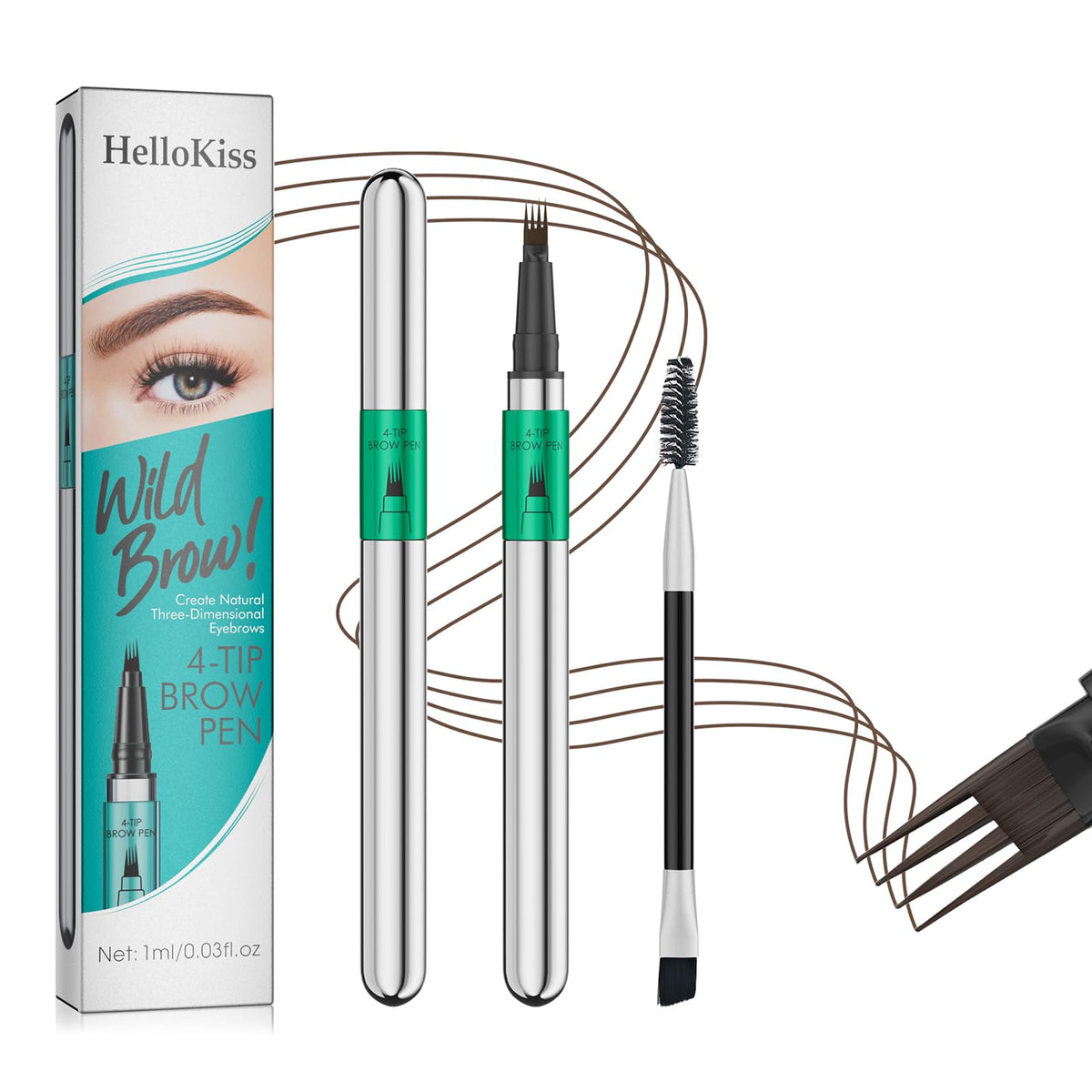 Stylo sourcils W3W avec 4 pointes pour un effet poil naturel.