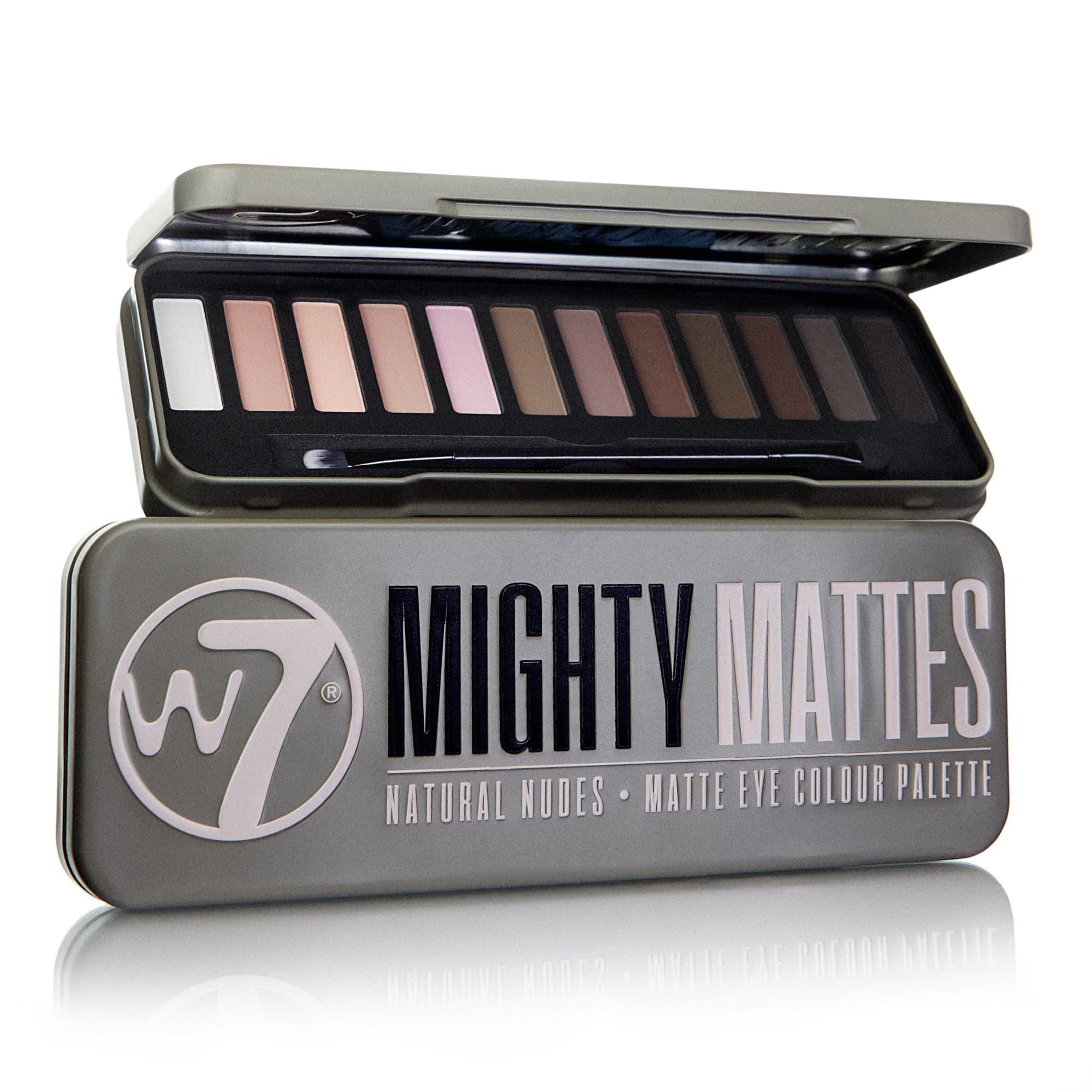 Palette W7 Mighty Matte Yeux 12 teintes nude, résultat naturel et longue tenue.