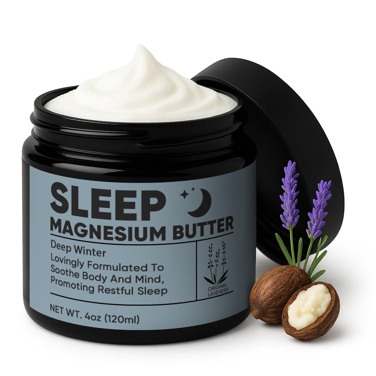 WAESKI Deep Winter Magnesium Butter, bouteille 4oz, parfum apaisant favorisant la détente du soir.