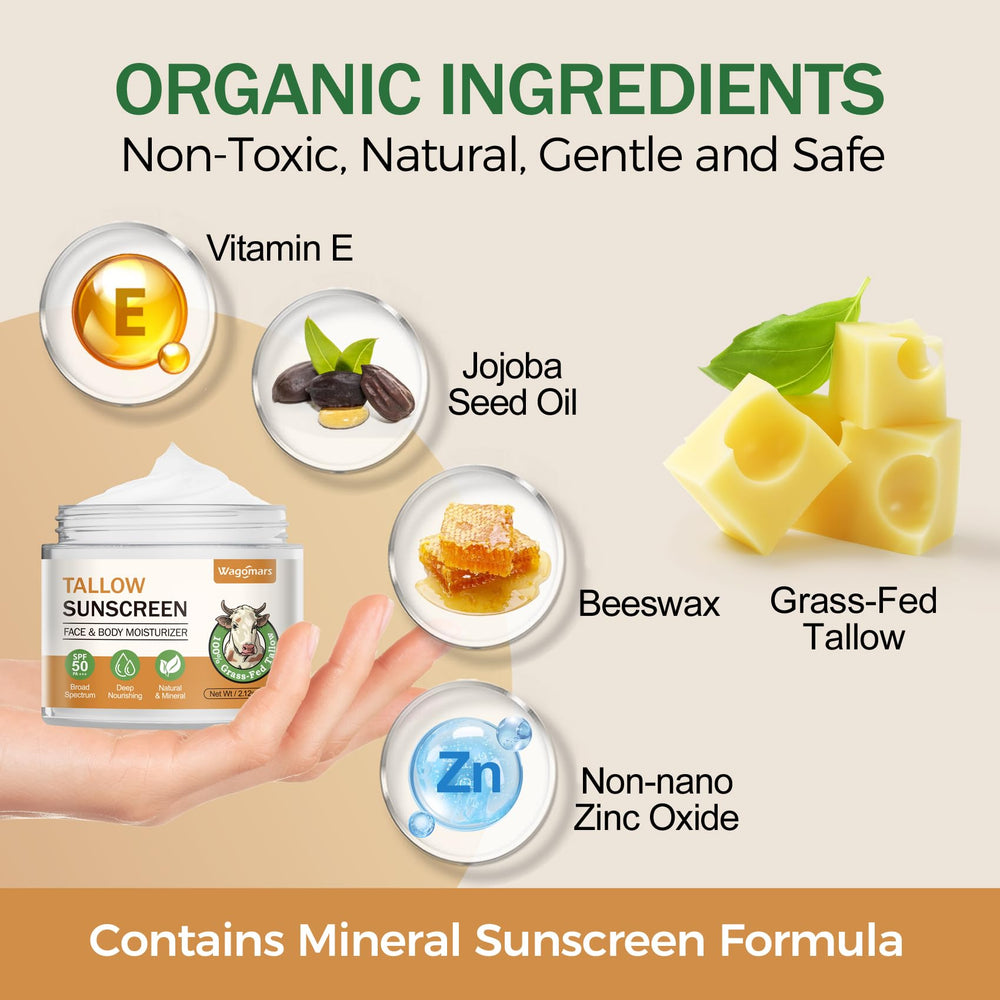 Wagomars Écran Solaire Tallow oxyde-de-zinc : protection minérale douce.