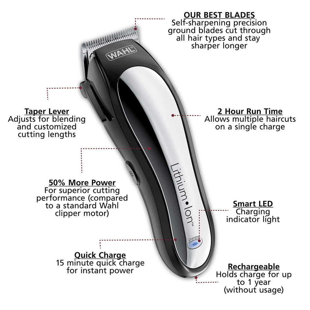 Indicateur de charge sur la Wahl Lithium Pro, pratique pour planifier les sessions.