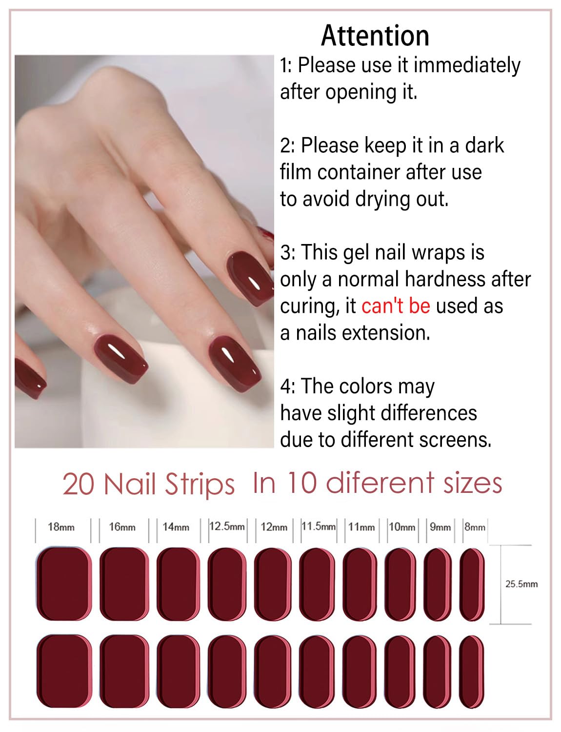 Wahrshei Ancora Red Wrap pose rapide adaptée à tous les ongles.