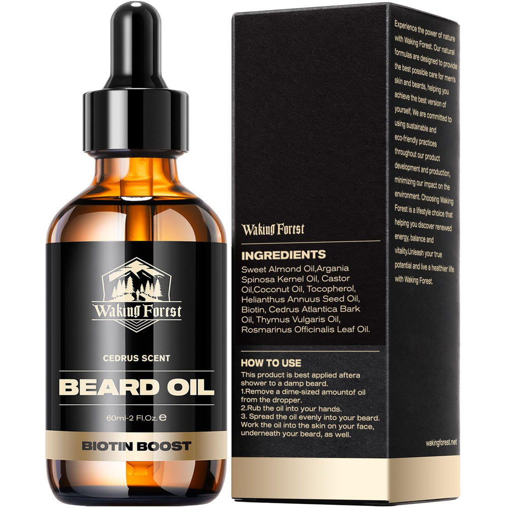 Waking Forest Huile barbe au cèdre – silhouette masculine utilisant l huile pour une barbe saine