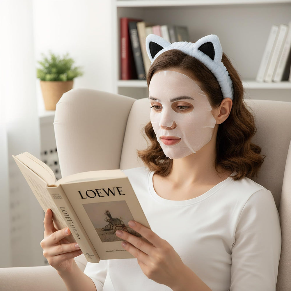 Bandeau visage-retenir-cheveux bleu clair Waliah, pratique pour rincer le visage.