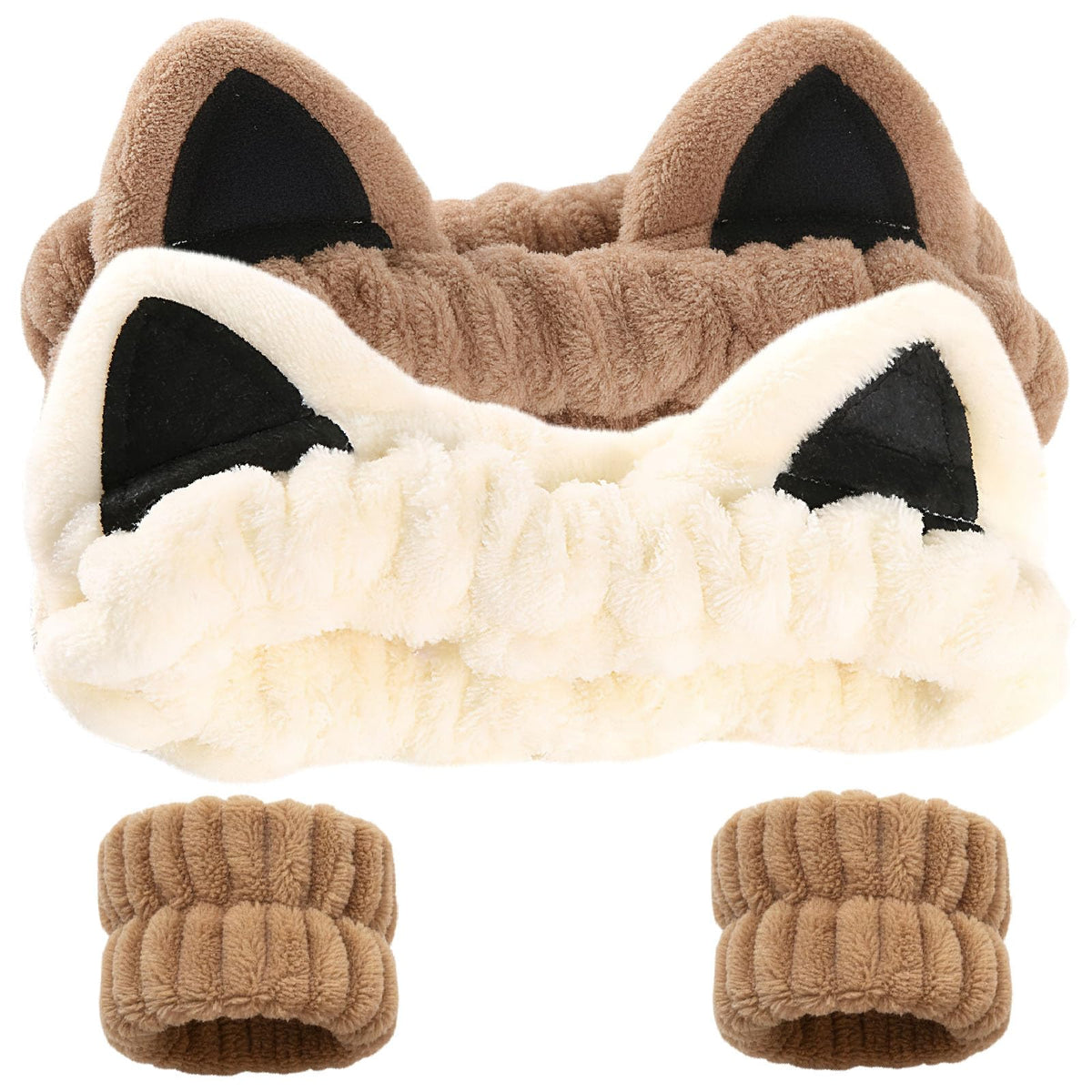 Serre-tête oreilles-chat beige de Waliah éloigne les cheveux pour le soin du visage