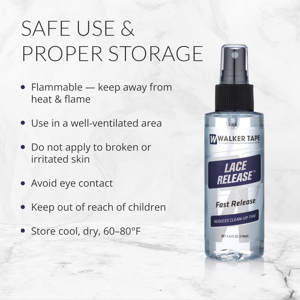 Walker Tape Lace Release Spray – format pratique 4 oz pour studio ou domicile