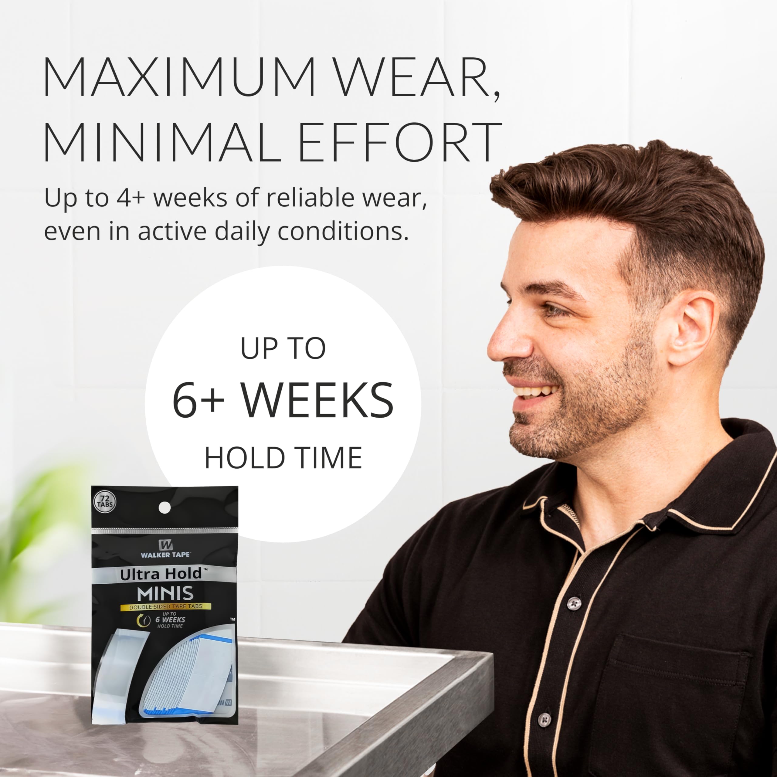Application extension cheveux avec Walker Tape Ultra Hold Mini Tabs, fixation sécurisée.