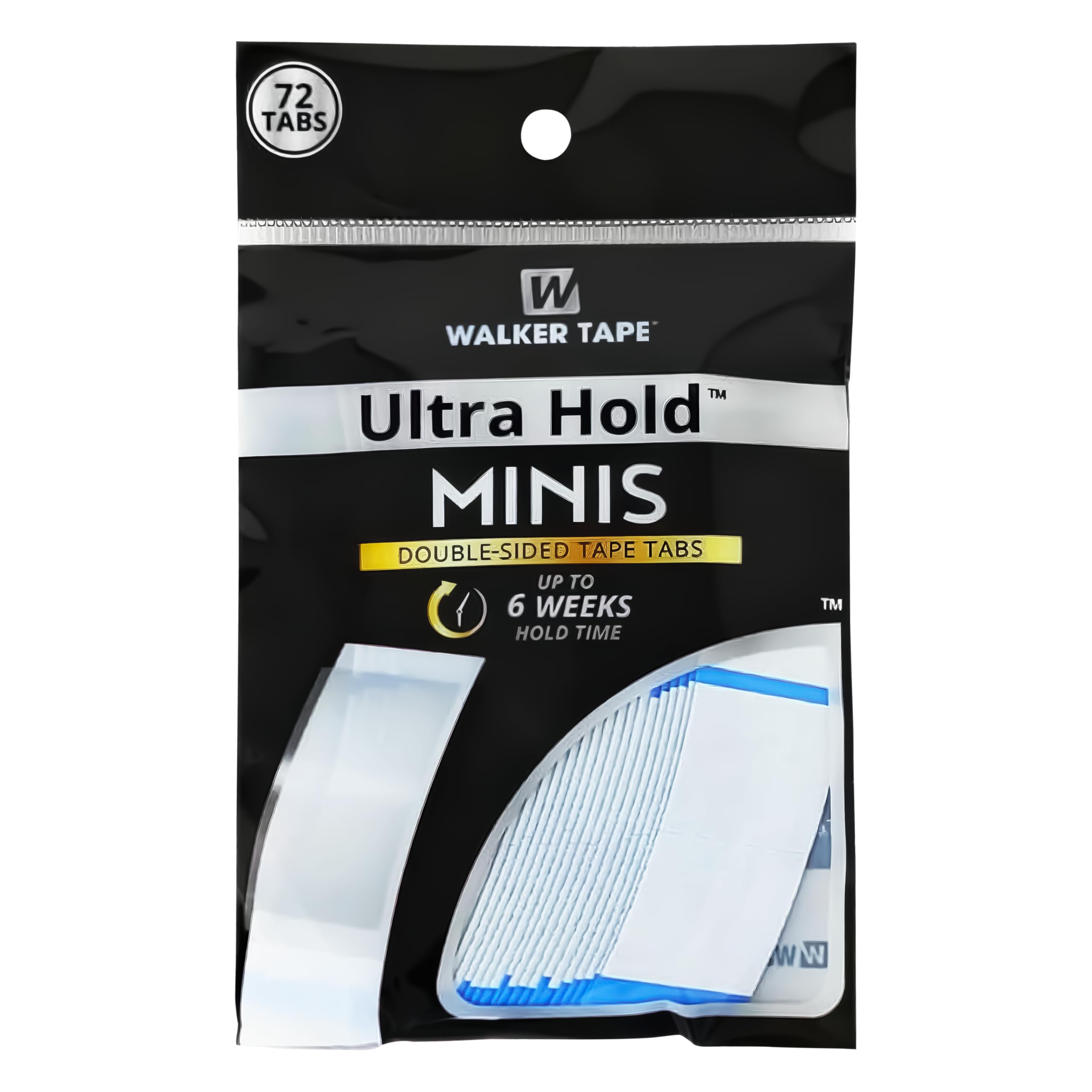 Walker Tape Ultra Hold Mini Tabs près de la ligne frontale, adhérence précise et durable.