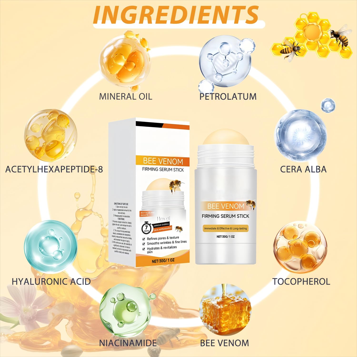 Wanban sérum venin abeille – Hydratation durable pour peau fraîche et souple.