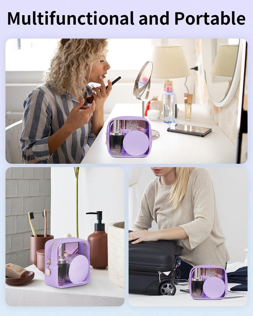 Wandering Nature sac à maquillage transparent, essentiel voyage pour vos articles de toilette.
