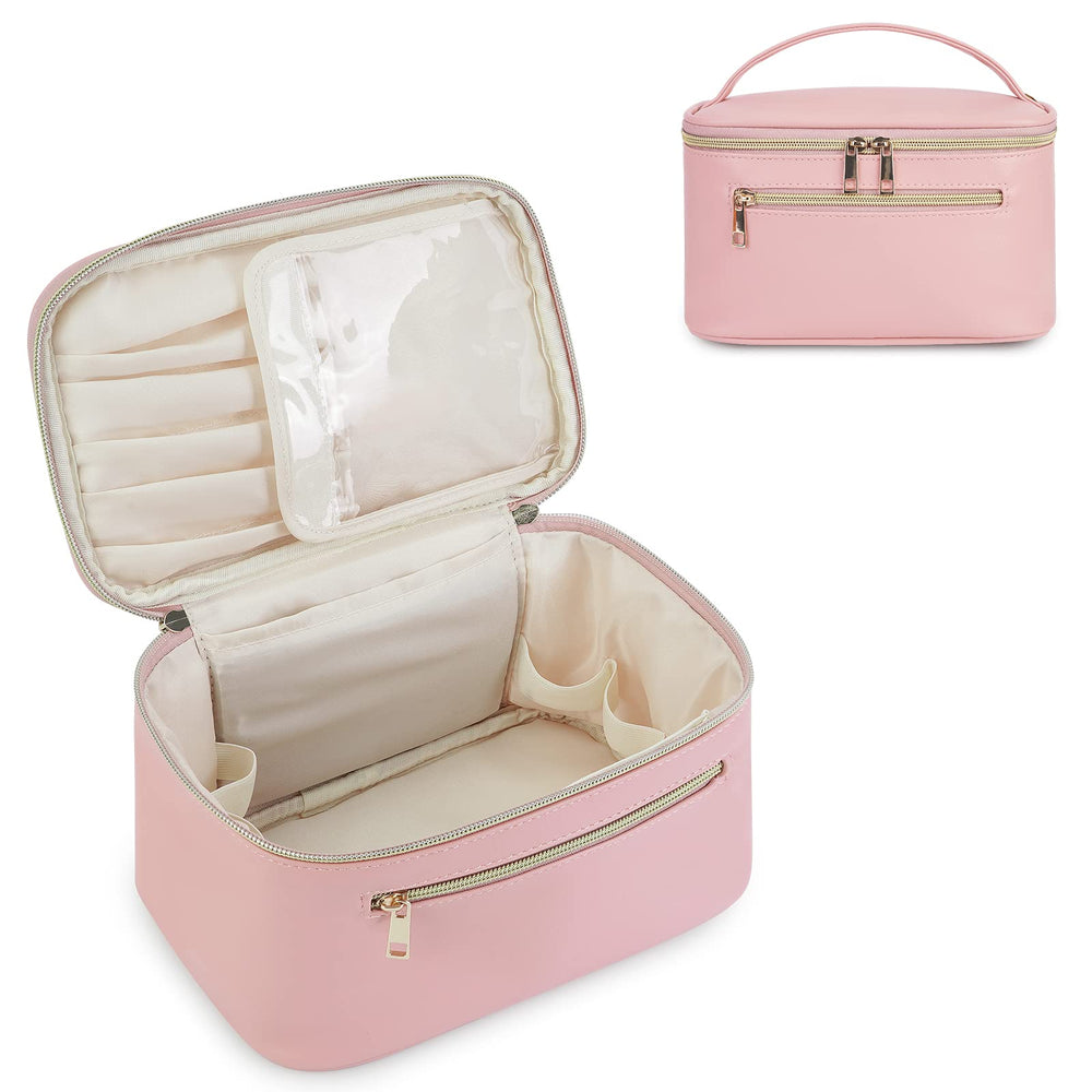 Sac de maquillage Wandering Nature en cuir végétalien rose prêt pour le voyage