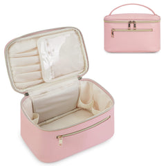 Sac de maquillage Wandering Nature en cuir végétalien rose prêt pour le voyage