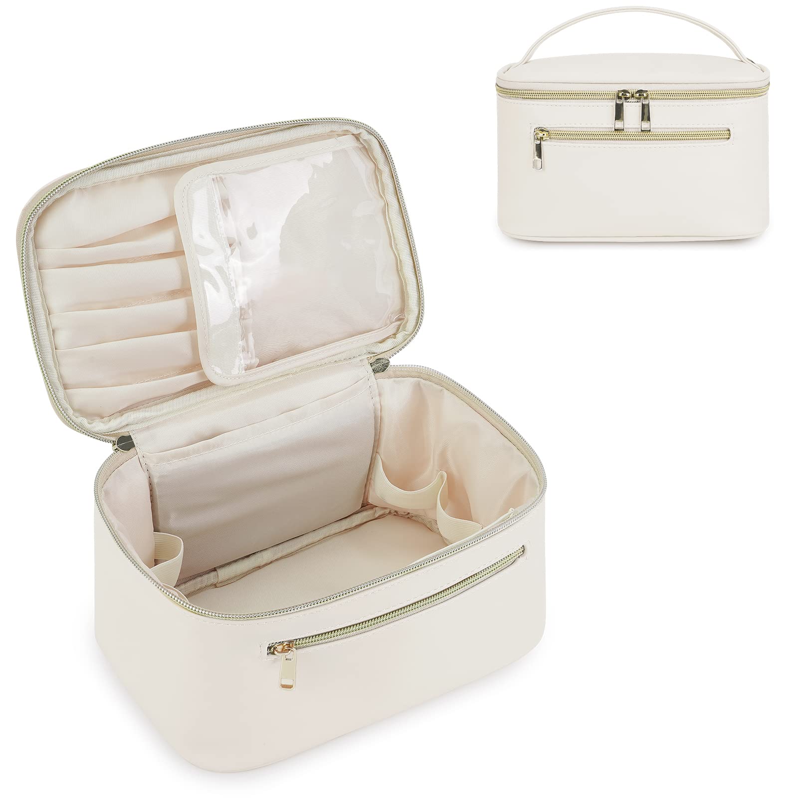 Trousse Wandering Nature en cuir végan blanc lait, idéale pour voyage.