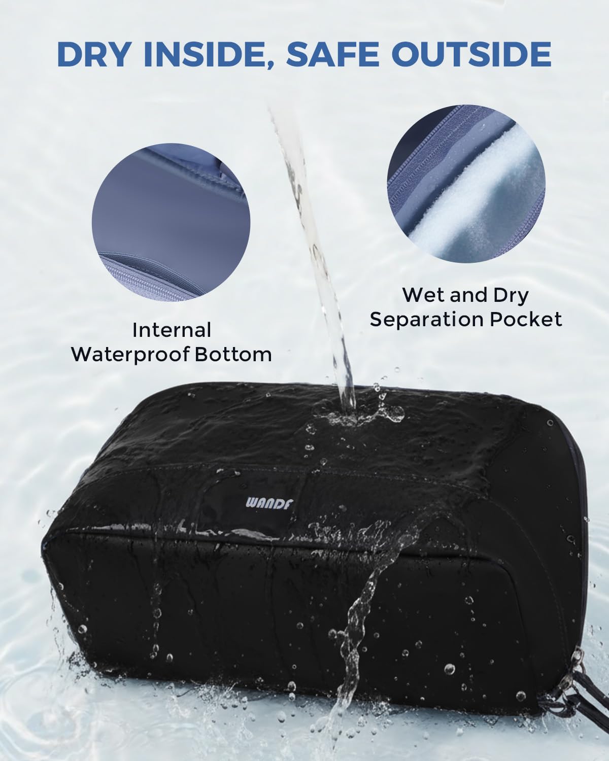 WANDF sac de toilette homme avec poches maillées et latérales pour rangement clair.