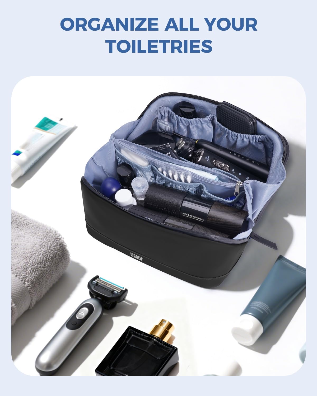 WANDF sac de toilette homme revêtement PU résistant et look professionnel.