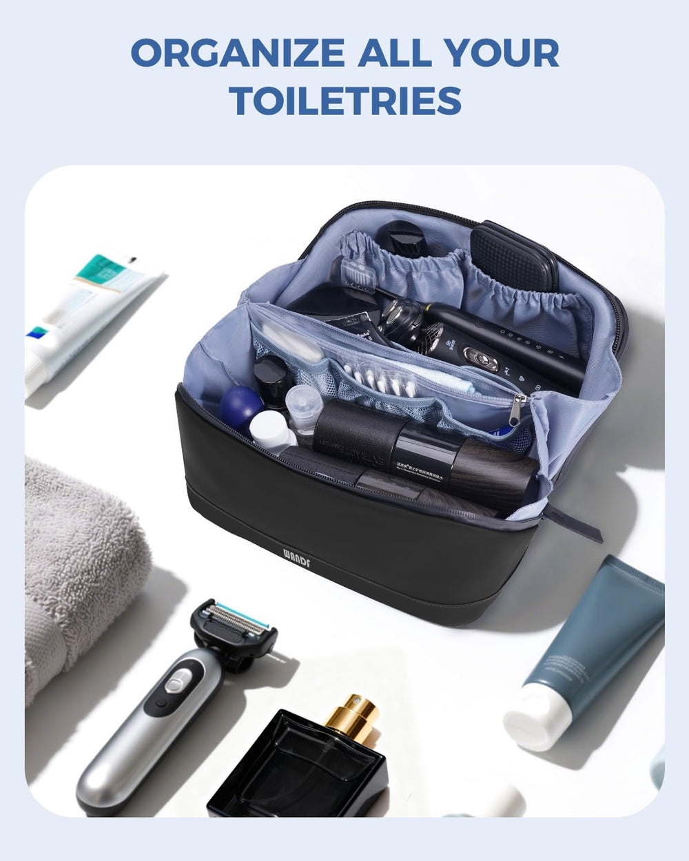 WANDF sac de toilette homme revêtement PU résistant et look professionnel.