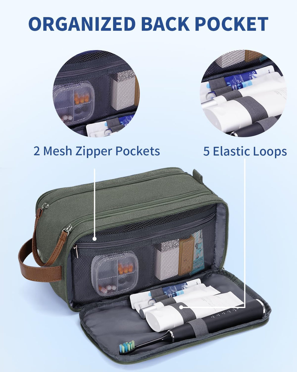 WANDF trousse toilette canvas et cuir impermeable vert pour un look durable
