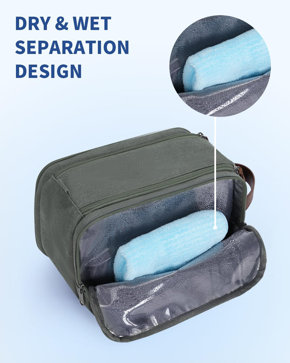 WANDF trousse en canvas et cuir avec poignée pratique pour voyager léger.