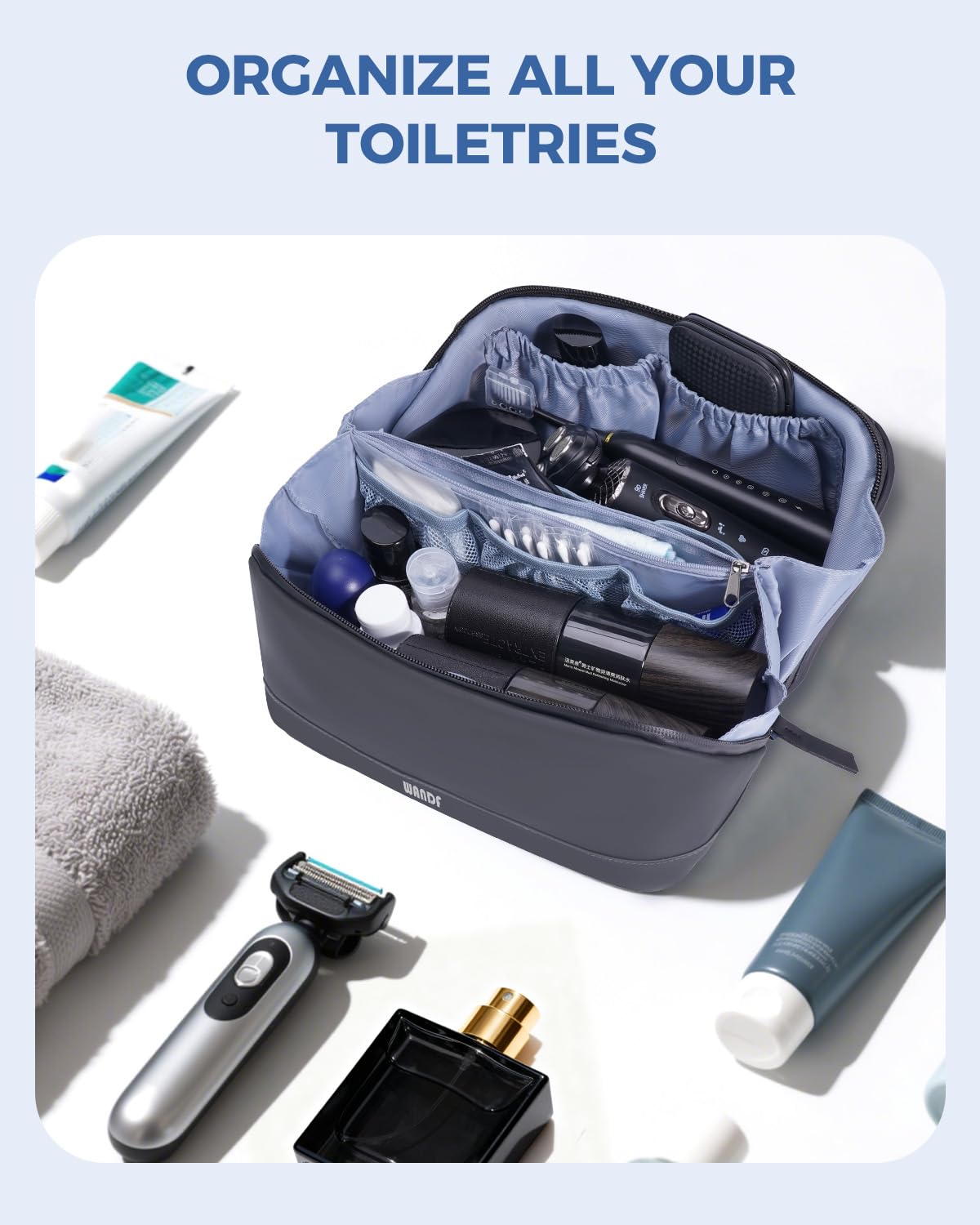 WANDF Trousse en cuir PU étanche et zips imperméables pour un look pro.
