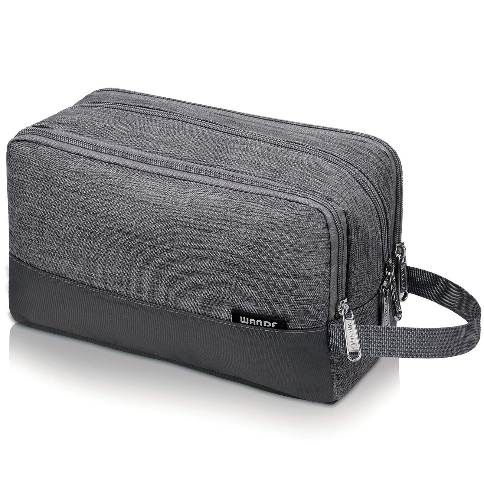 WANDF Trousse de toilette suspendue denim gris idéale pour organisation rapide en voyage.