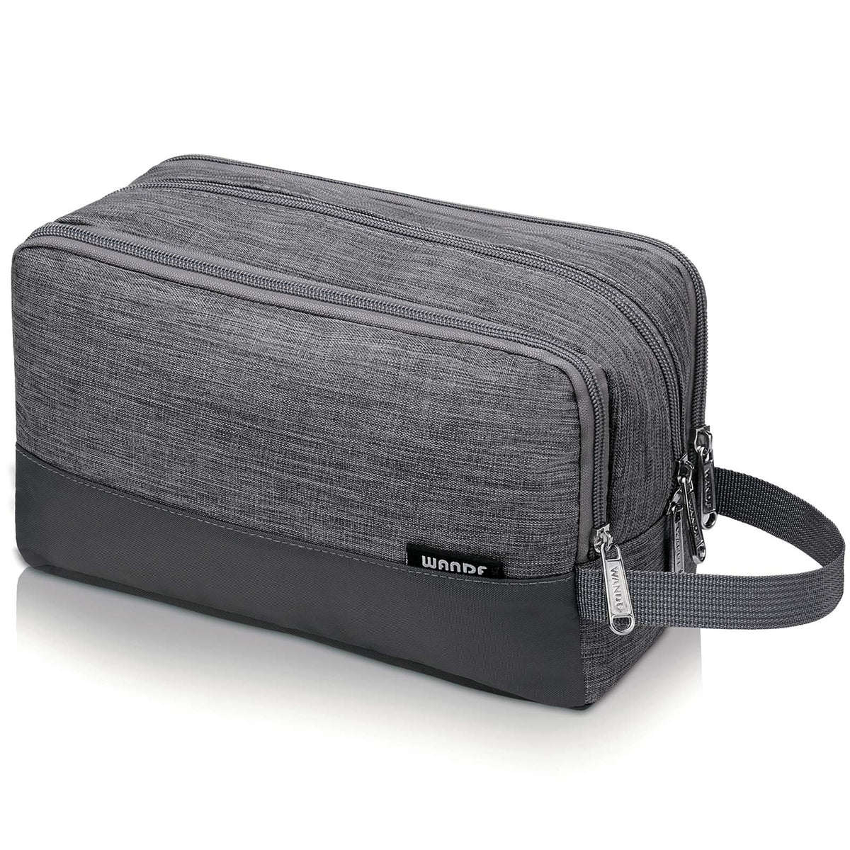 WANDF Trousse de toilette suspendue denim gris idéale pour organisation rapide en voyage.