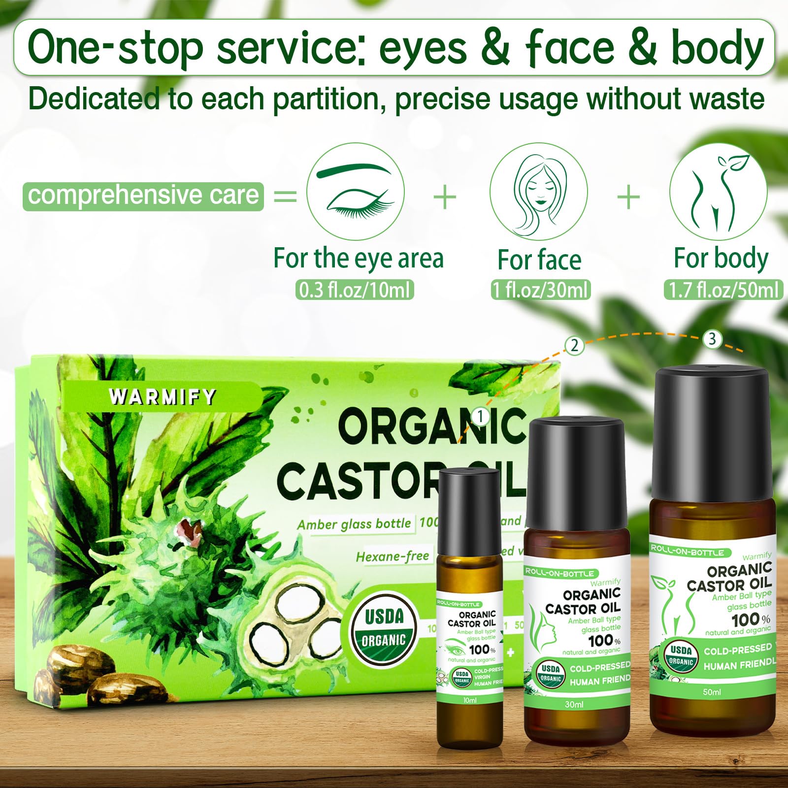 Warmify rouleau visage, huile ricin bio, douceur et nutrition ciblée.