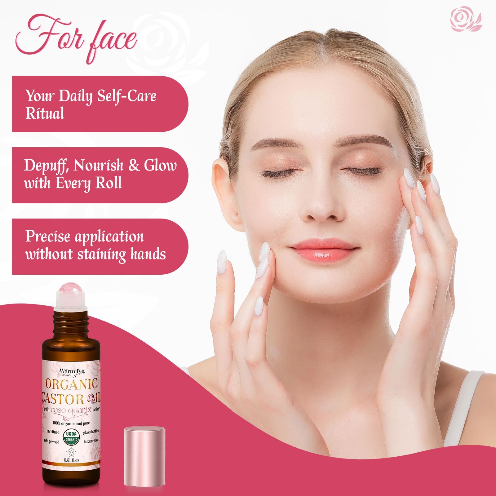 Warmify application faciale rafraîchissante grâce au quartz rose.