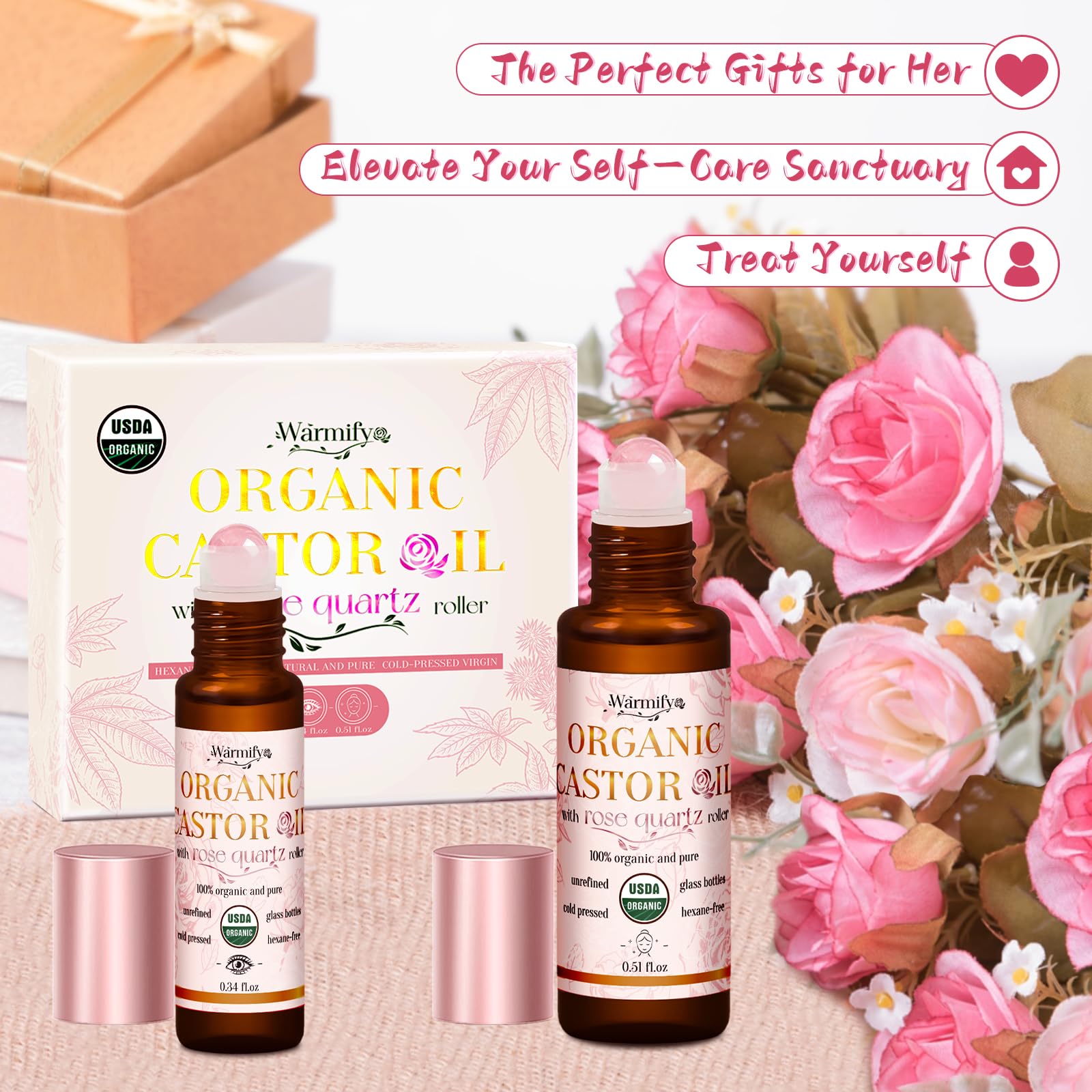 Warmify rouleau quartz rose voyage sans fuite pour routine nomade.