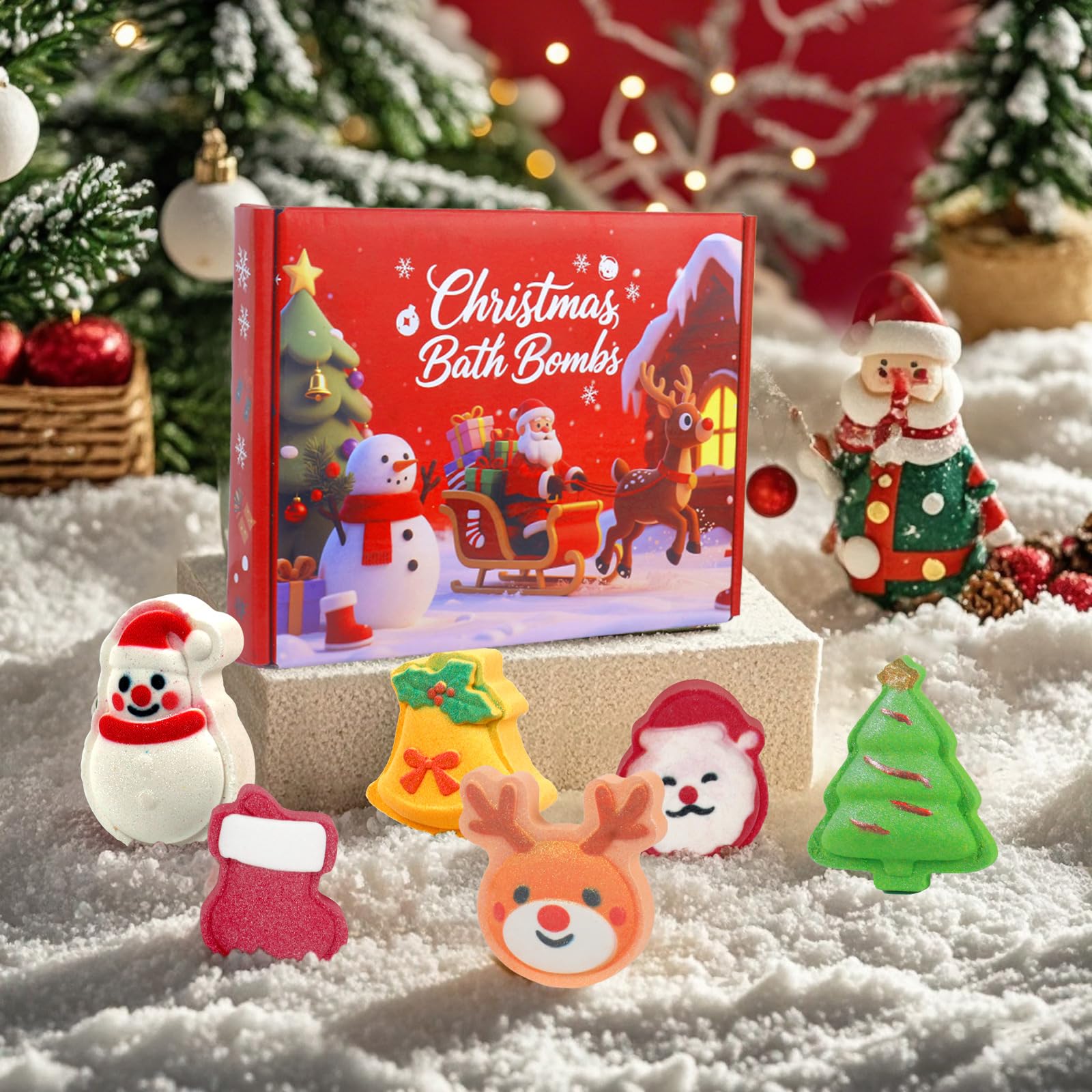 Warmlife Boules de bain Noël – forme renne et parfum doux pour se détendre.