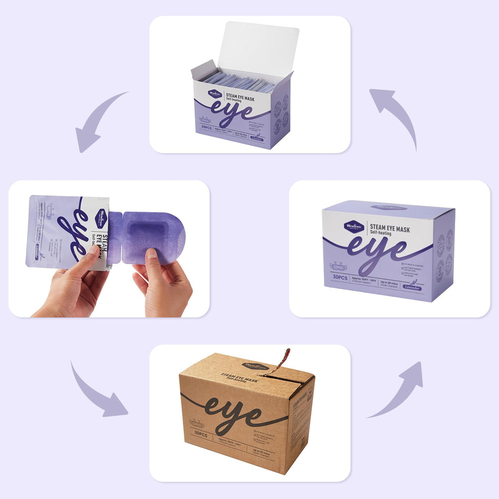WarmSpark masque yeux auto-chauffant lavande, douceur adaptée à une utilisation quotidienne.