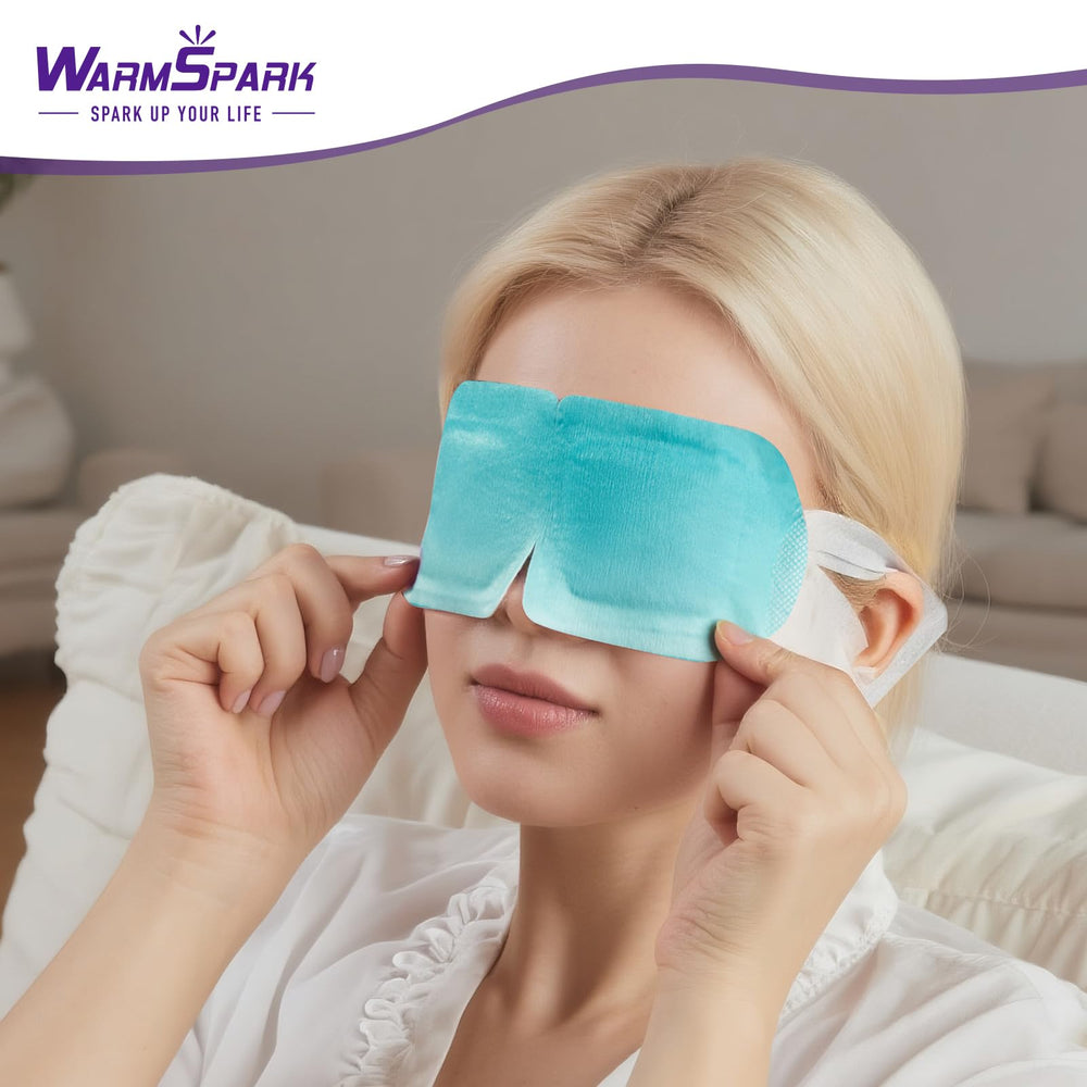 WarmSpark masque yeux lavande utilisé pour sommeil paisible après journée.