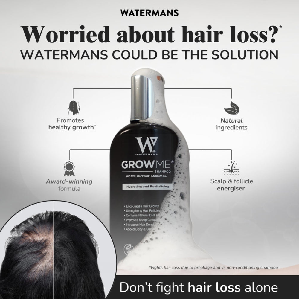 Watermans Grow Me Après-Shampoing: flacon pratique, démêlage facilité et douceur.