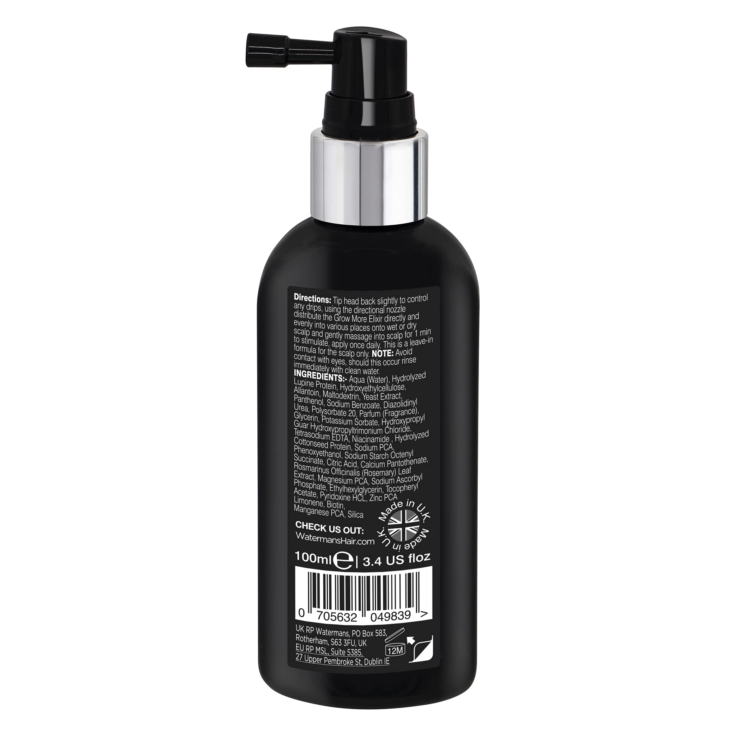 Watermans Grow More Serum – application simple pour stimuler les follicules et nourrir le cuir chevelu.