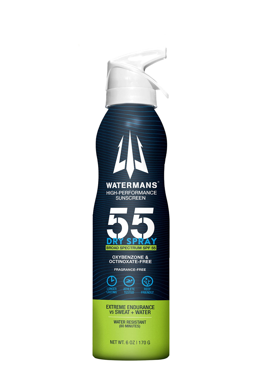 Watermans Spray solaire SPF55 – bouteille prête pour une protection rapide et durable.