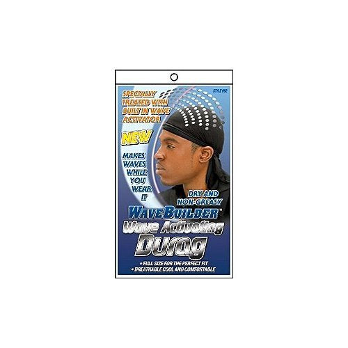 WaveBuilder durag noir pour vagues, favorise des vagues nettes pendant le sommeil.