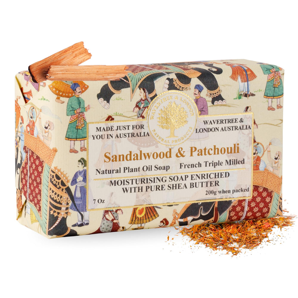 Savon Wavertree & London Santal Patchouli, barre 7 oz, parfum durable pour la peau.