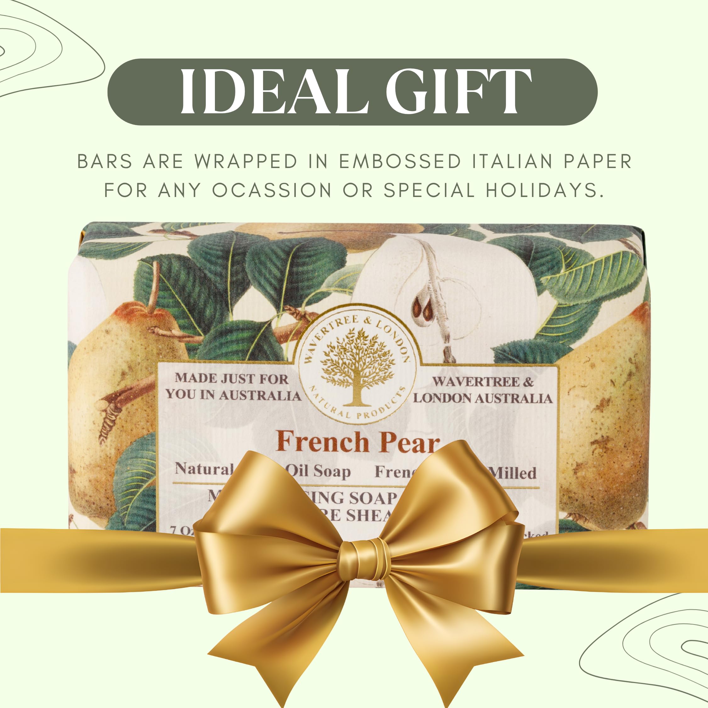 Emballage luxe du savon poire française prêt à offrir.