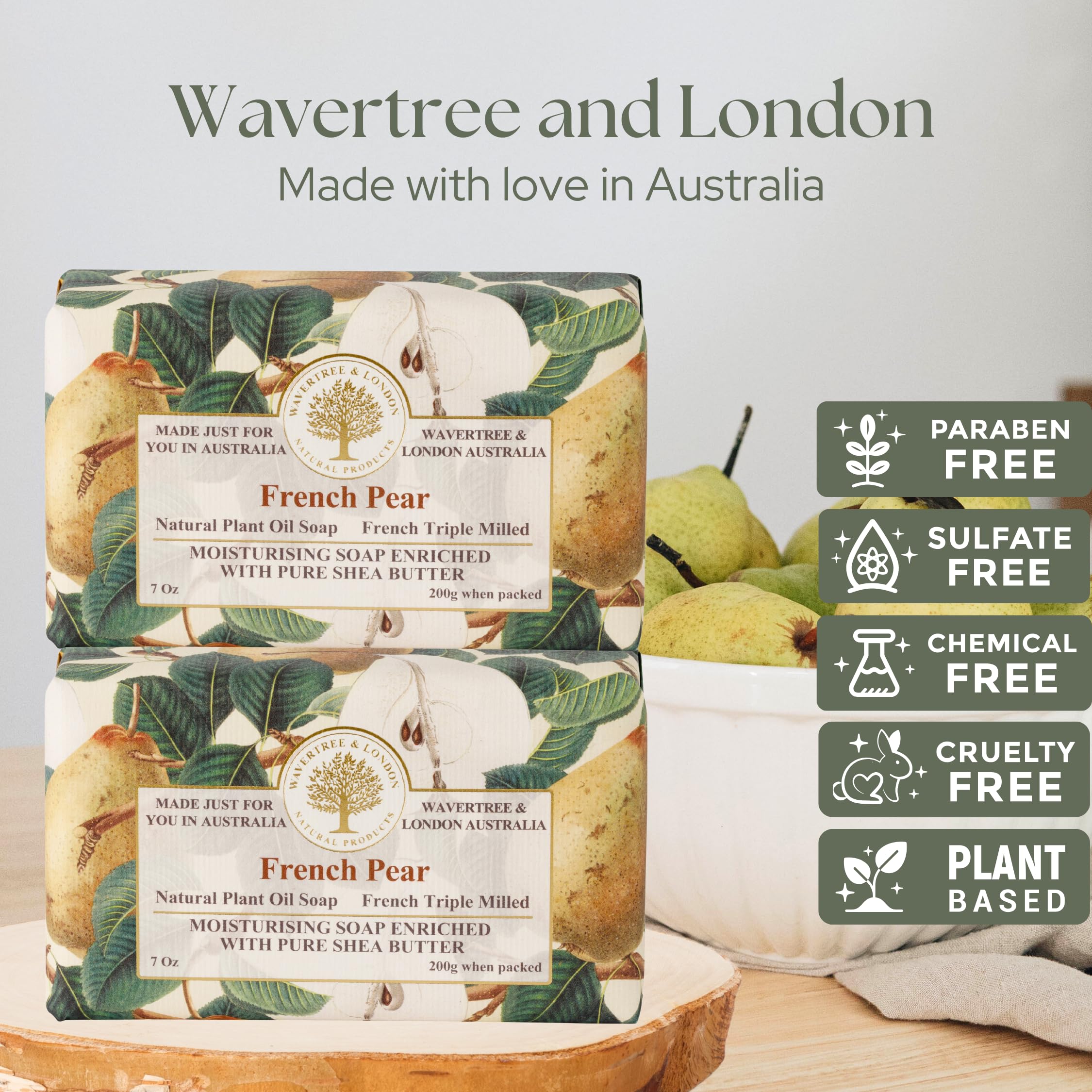 Savon poire française Wavertree & London – mousse crème nourrissante.