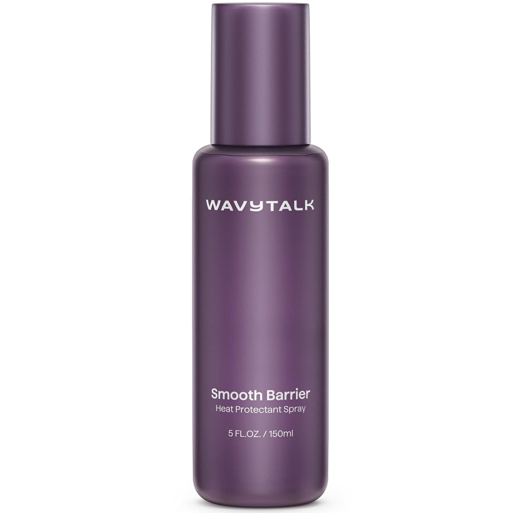 Wavytalk Smooth Barrier heat protectant bottle showing up to 450°F protection for all hair types.