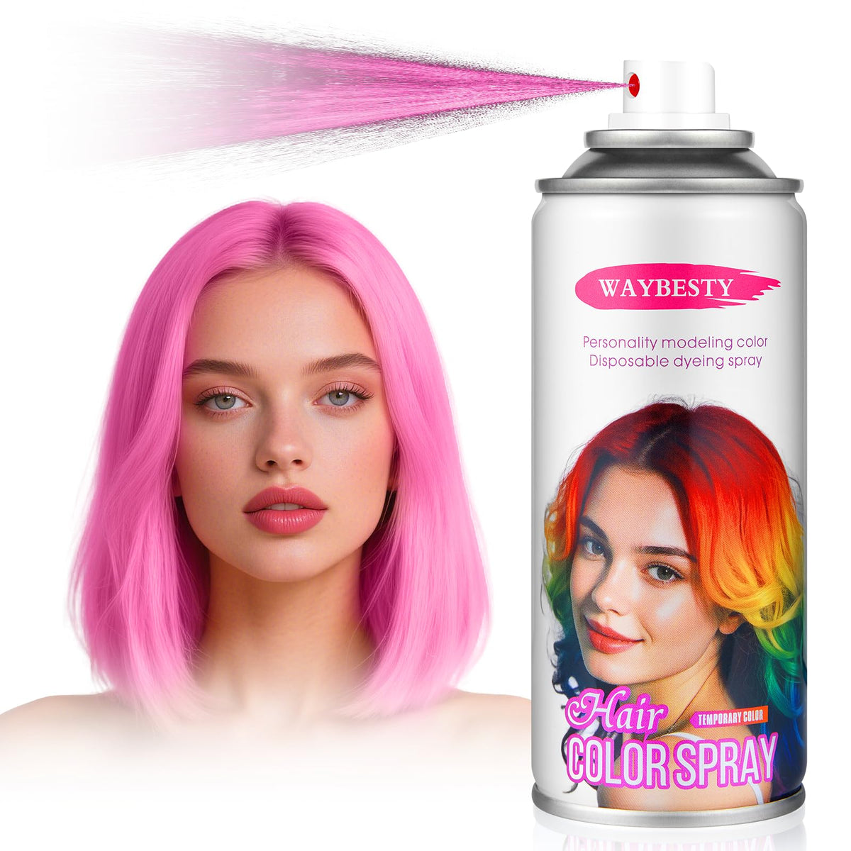 Waybesty coloration temporaire rose, gros plan montrant couleur vive prête à être appliquée.