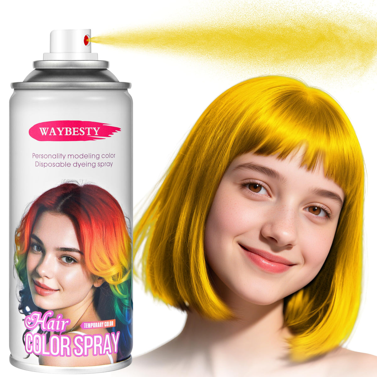 Waybesty Spray Coloration Cheveux Jaune Blond pour un look vibrant et temporaire.
