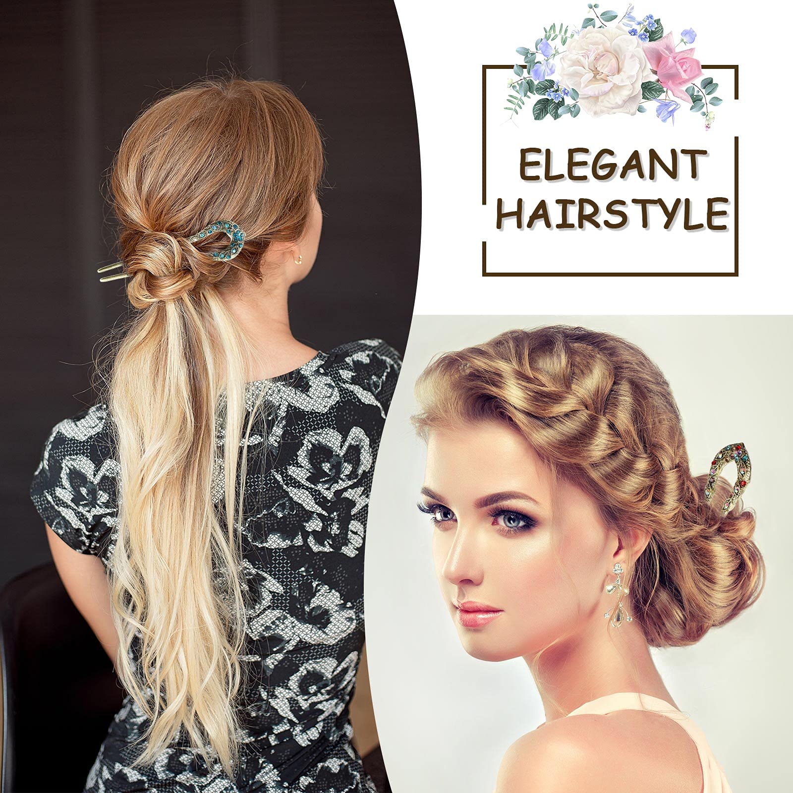 Waydress pince-chignon double dent cristal, design rétro pratique pour chignons.
